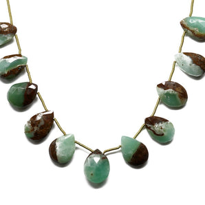 Bio Chrysoprase Faceted Pear Drops, 10x13-12x14 mm, Chrysoprase Gemstone Beads, (CHRY-PR-10x13-12x14(Bio))(226)