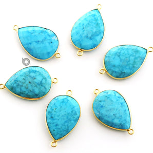 Gold Plated Turquoise Faceted Pear Bezel Connector, 25x19 mm, Multiple Colors, (BZC-9008) - Beadspoint