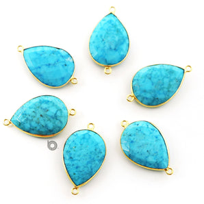 Gold Plated Turquoise Faceted Pear Bezel Connector, 25x19 mm, Multiple Colors, (BZC-9008) - Beadspoint