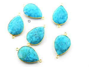Gold Plated Turquoise Faceted Pear Bezel Connector, 25x19 mm, Multiple Colors, (BZC-9008) - Beadspoint