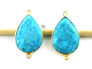 Gold Plated Turquoise Faceted Pear Bezel Connector, 25x19 mm, Multiple Colors, (BZC-9008) - Beadspoint