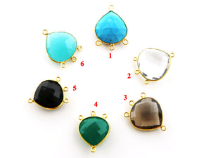 Gold Plated Faceted Bezel Heart Shape Component w/ 3 Rings, 20 mm, (BZC-9009) - Beadspoint