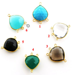 Gold Plated Faceted Bezel Heart Shape Component w/ 3 Rings, 20 mm, Multiple Colors, (BZC-9009) - Beadspoint