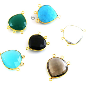 Gold Plated Faceted Bezel Heart Shape Component w/ 3 Rings, 20 mm, Multiple Colors, (BZC-9009) - Beadspoint