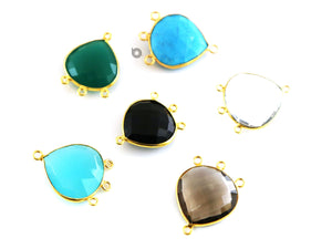 Gold Plated Faceted Bezel Heart Shape Component w/ 3 Rings, 20 mm, Multiple Colors, (BZC-9009) - Beadspoint