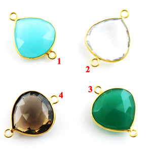 Gold Plated Faceted Heart Shape Bezel Connector, 15 mm, Multiple Colors, (BZC-9015-AQ) - Beadspoint