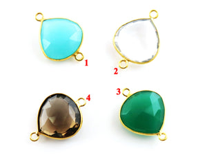 Gold Plated Faceted Heart Shape Bezel Connector, 15 mm, Multiple Colors, (BZC-9015-AQ) - Beadspoint
