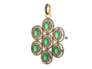 Pave Diamond Emerald Flower Pendant in Gold Finish, (DPL-2406)