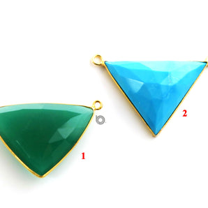 Gold Plated  Faceted Triangle Bezel, 22x30 mm, Multiple Colors, (BZC-9016-GNX) - Beadspoint