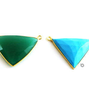 Gold Plated  Faceted Triangle Bezel, 22x30 mm, Multiple Colors, (BZC-9016-GNX) - Beadspoint