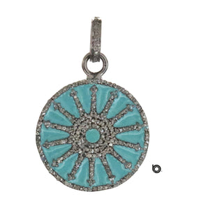 Pave Diamond Enamel Arrow Spokes Wheel Pendant, (DEM-4087)