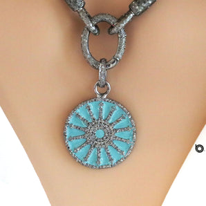 Pave Diamond Enamel Arrow Spokes Wheel Pendant, (DEM-4087)