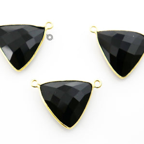 Gold Plated Black Onyx Faceted Triangle Bezel, 20x21 mm, (BZC-9018-BNX) - Beadspoint