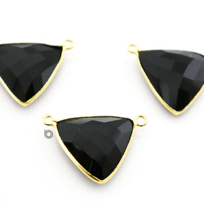 Gold Plated Black Onyx Faceted Triangle Bezel, 20x21 mm, (BZC-9018-BNX) - Beadspoint