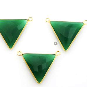 Gold Plated Green Onyx Faceted Triangle Bezel, 22x26 mm, (BZC-9018-GNX) - Beadspoint