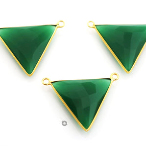 Gold Plated Green Onyx Faceted Triangle Bezel, 22x26 mm, (BZC-9018-GNX) - Beadspoint