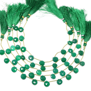 Green Onyx Faceted Heart Drops, 8-9 mm, Onyx Gemstone Beads, (GNx-HRT-8-9)(229)