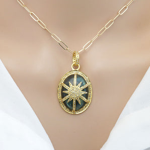 Pave Diamond and Labradorite Starburst Pendant, (DPL-2484)