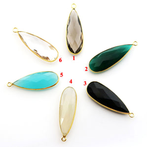 Gold Plated Faceted Pear Bezel, 30x10 mm, Multiple Colors, (BZC-9020-STZ) - Beadspoint