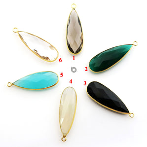 Gold Plated  Faceted Pear Bezel, 30x10 mm, Multiple Colors, (BZC-9020-STZ) - Beadspoint