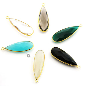 Gold Plated  Faceted Pear Bezel, 30x10 mm, Multiple Colors, (BZC-9020-STZ) - Beadspoint