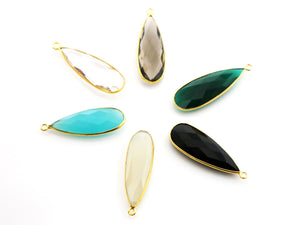 Gold Plated Faceted Pear Bezel, 30x10 mm, Multiple Colors, (BZC-9020-STZ) - Beadspoint