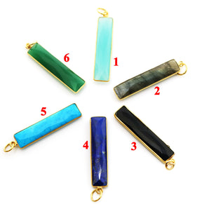 Gold Plated Faceted Long Drop Bar Bezel, 34x7 mm, Multiple Colors, (BZC-9022-AQ) - Beadspoint