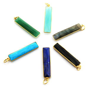 Gold Plated Faceted Long Drop Bar Bezel, 34x7 mm, Multiple Colors, (BZC-9022-AQ) - Beadspoint