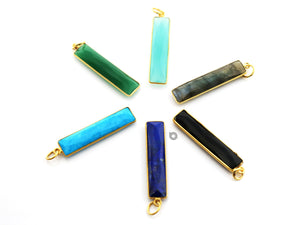 Gold Plated Faceted Long Drop Bar Bezel, 34x7 mm, Multiple Colors, (BZC-9022-AQ) - Beadspoint