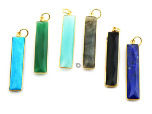 Gold Plated Faceted Long Drop Bar Bezel, 34x7 mm, Multiple Colors, (BZC-9022-AQ) - Beadspoint