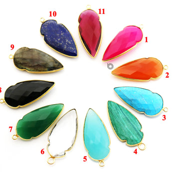 Gold Plated Faceted Arrowhead Shape Bezel, 33X15 mm, Multiple Colors, (BZC-9023-FCH-SM) - Beadspoint