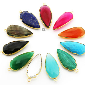 Gold Plated Faceted Arrowhead Shape Bezel, 33X15 mm, Multiple Colors, (BZC-9023-FCH-SM) - Beadspoint