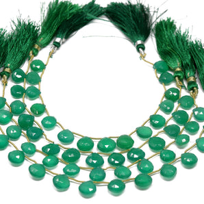 Green Onyx Faceted Heart Drops, 10-11 mm, Rich Color, Onyx Gemstone Beads, (GNx-HRT-10-11)(230)