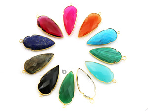 Gold Plated Faceted Arrowhead Shape Bezel, 33X15 mm, Multiple Colors, (BZC-9023-FCH-SM) - Beadspoint