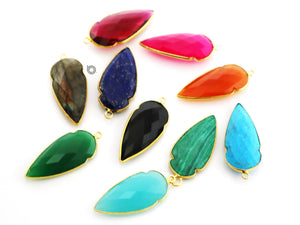 Gold Plated Faceted Arrowhead Shape Bezel, 33X15 mm, Multiple Colors, (BZC-9023-FCH-SM) - Beadspoint