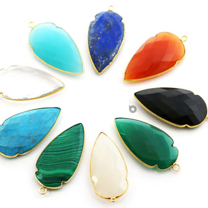 Gold Plated  Faceted Shape Bezel, 43X23 mm, Multiple Colors, (BZC-9023-LAP-LG) - Beadspoint