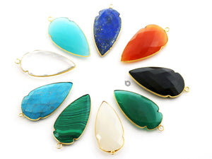 Gold Plated  Faceted Shape Bezel, 43X23 mm, Multiple Colors, (BZC-9023-LAP-LG) - Beadspoint