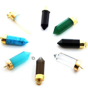 Gold Plated  Faceted Point Bezel Pendant, 30x10 mm, Multiple Colors, (BZC-9024-AME) - Beadspoint
