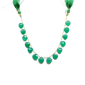 Green Onyx Faceted Heart Drops, 10-11 mm, Rich Color, Onyx Gemstone Beads, (GNx-HRT-10-11)(230)