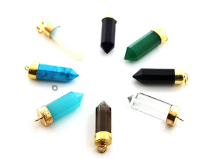 Gold Plated  Faceted Point Bezel Pendant, 30x10 mm, Multiple Colors, (BZC-9024-AME) - Beadspoint