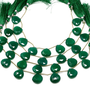 Green Onyx Faceted Heart Drops , 14-15 mm, Rich Color, Onyx Gemstone Beads, (GNx-HRT-14-15)(231)