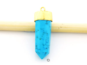 Gold Plated  Faceted Point Bezel Pendant, 30x10 mm, Multiple Colors, (BZC-9024-AME) - Beadspoint