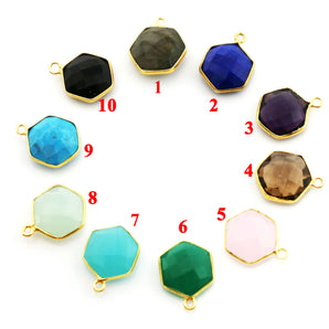 Gold Plated Faceted Hexagon Bezel, 12-13 mm, Multiple Colors, (BZC-9025-LAB-SM) - Beadspoint