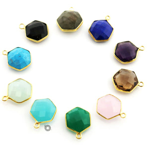 Gold Plated  Faceted Hexagon Bezel, 12-13 mm, Multiple Colors, (BZC-9025-LAB-SM) - Beadspoint