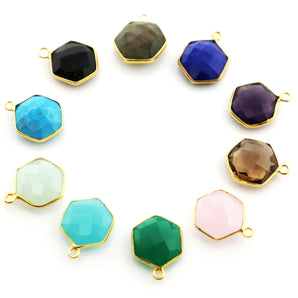 Gold Plated Faceted Hexagon Bezel, 12-13 mm, Multiple Colors, (BZC-9025-LAB-SM) - Beadspoint