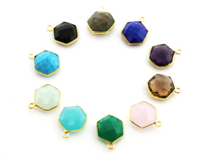 Gold Plated Faceted Hexagon Bezel, 12-13 mm, Multiple Colors, (BZC-9025-LAB-SM) - Beadspoint