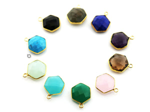 Gold Plated  Faceted Hexagon Bezel, 12-13 mm, Multiple Colors, (BZC-9025-LAB-SM) - Beadspoint