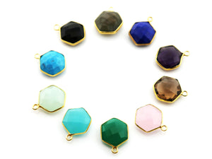 Gold Plated Faceted Hexagon Bezel, 12-13 mm, Multiple Colors, (BZC-9025-LAB-SM) - Beadspoint