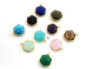 Gold Plated  Faceted Hexagon Bezel, 12-13 mm, Multiple Colors, (BZC-9025-LAB-SM) - Beadspoint