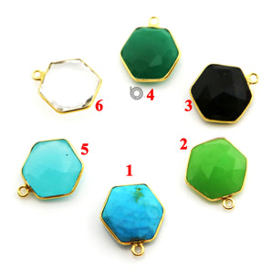 Gold Plated Faceted Hexagon Bezel, 15 mm, Multiple Colors, (BZC-9025-GNX-MD) - Beadspoint